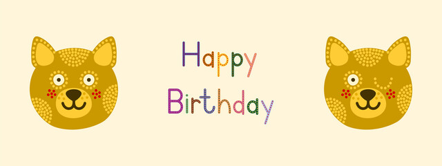 Head with expression of emotions of a funny cat in cartoon style isolated on a colored background. Birthday card.