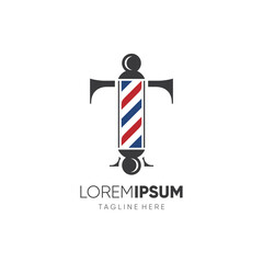 Letter T Barber Pole Logo Design Vector Icon Graphic Emblem Illustration