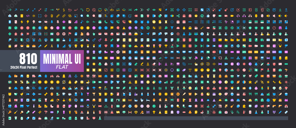 Fototapete 24x24 pixel perfect. basic user interface essential set. 200 flat color icons. for app, web, print. 