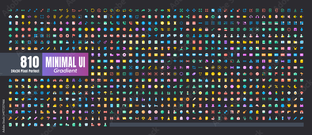 Aufkleber 24x24 pixel perfect. basic user interface essential set. 200 flat gradient color icons. for app, web