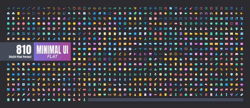 24x24 Pixel Perfect. Basic User Interface Essential Set. 200 Flat Color Icons. For App, Web, Print. Round Cap and Round Corner. Ready to use and Easy to Customize. Good for Dark Mode Theme.