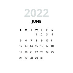 2022 June Month Calendar. Vector Illustration of Time Numbers.