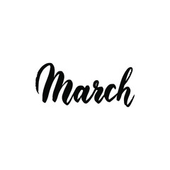 March Handwritten Brush Lettering. Vector Illustration of Hand Drawn Painting Calligraphy.