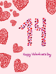Greeting card for February 14. Happy valentine's day. Valentine's Day. Red hearts. Place for your text.