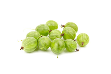 Gooseberry isolated on white background. Heap of green berries. Fresh gooseberry