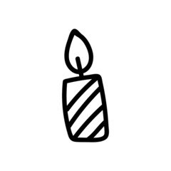 Flat doodle Christmas candle. Vector icon illustration.