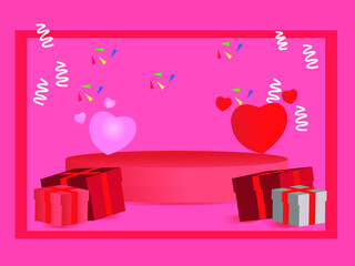 3D REALISTIC PODIUM AND LOVE TEAMPLATE  VALENTINE DESIGN