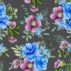 seamless pattern floral with beautiful flower watercolor