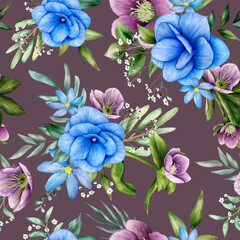 Fototapeta na wymiar seamless pattern floral with beautiful flower watercolor