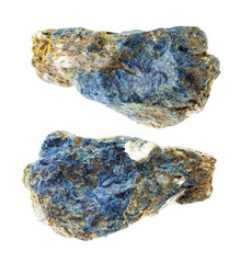 set of lazulite in mica stones cutout on white
