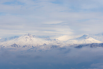 Fototapeta na wymiar Snowy mountain in the famous highlands of Iraq, Kurdistan Region, Mount Korek