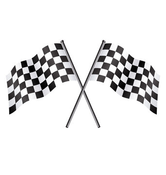 twin chequered checkered racing flags flying