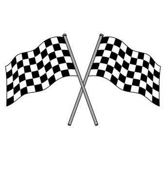 twin chequered checkered racing flags flying