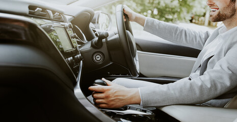 Happy morning, success and positive emotions, buying new comfort car and speed in auto
