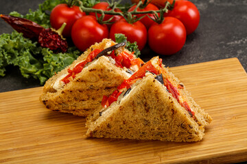 Club sandwich with eggplant and cheese
