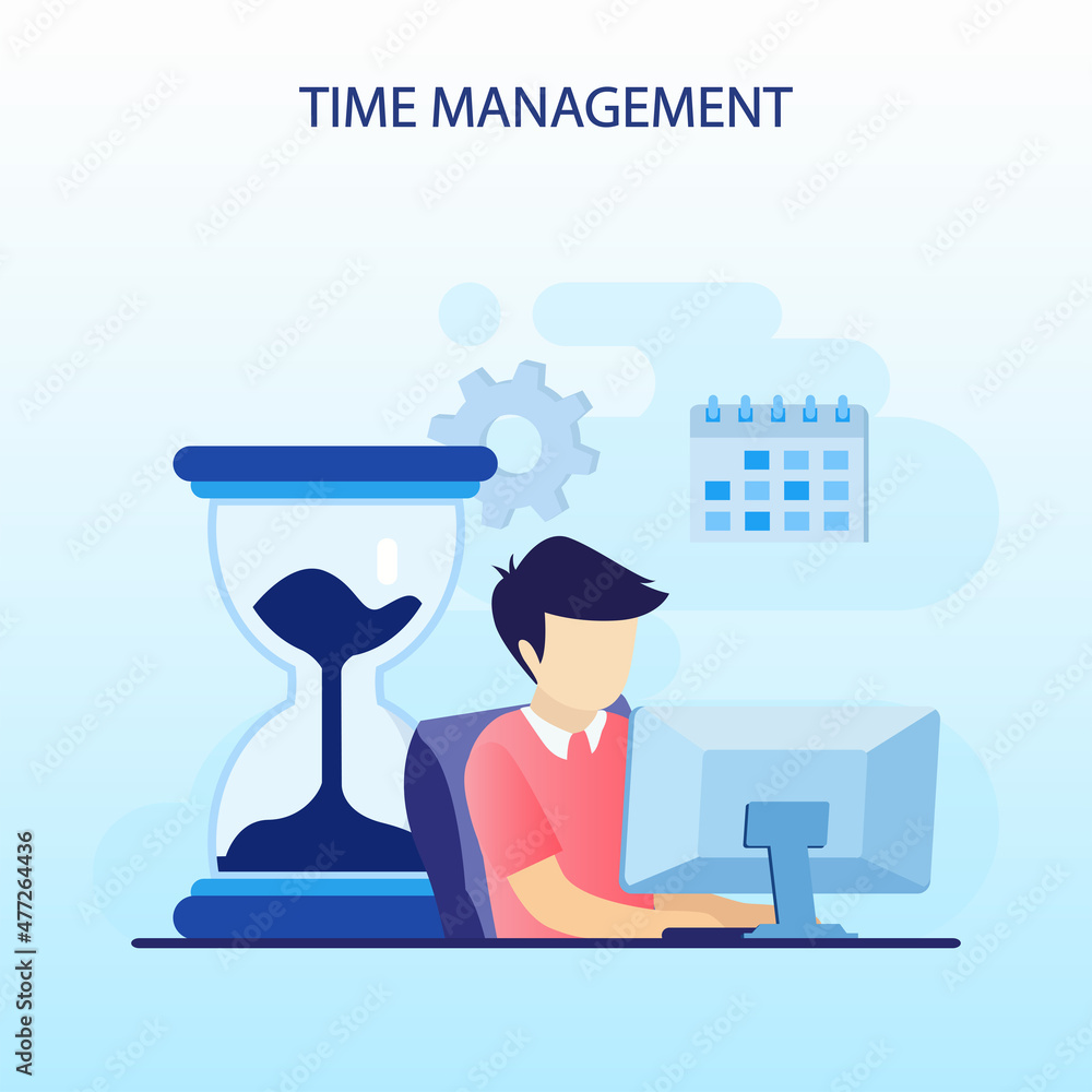 Poster time management concept, flat vector template style suitable for web landing page, background.