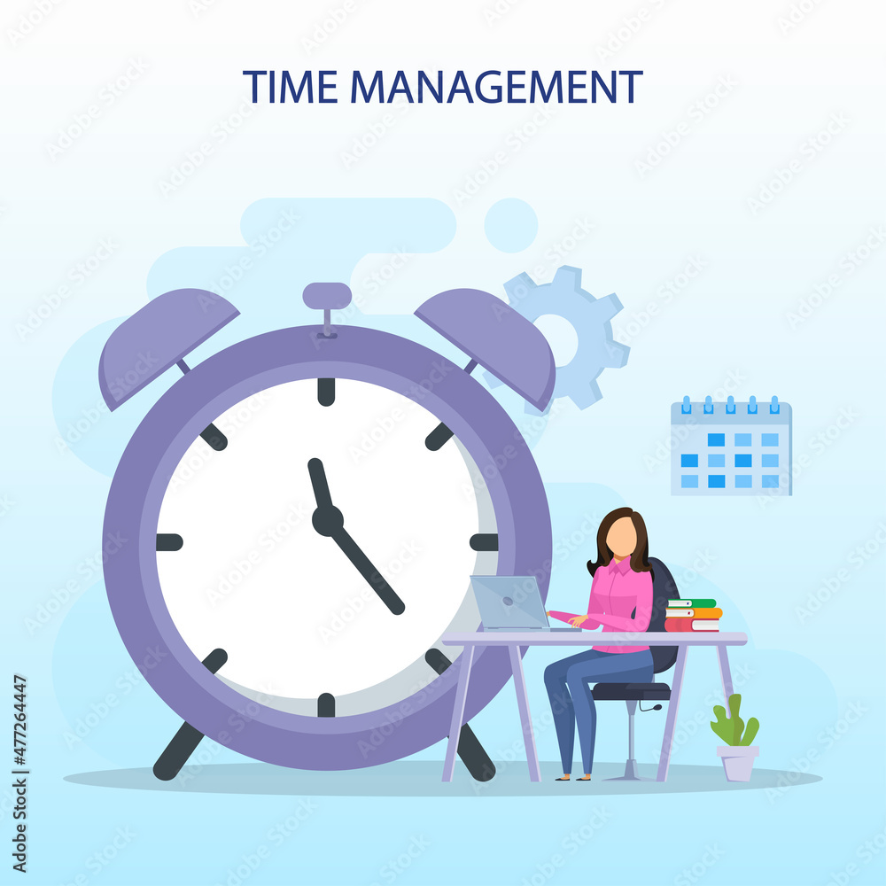 Poster time management concept, flat vector template style suitable for web landing page, background.