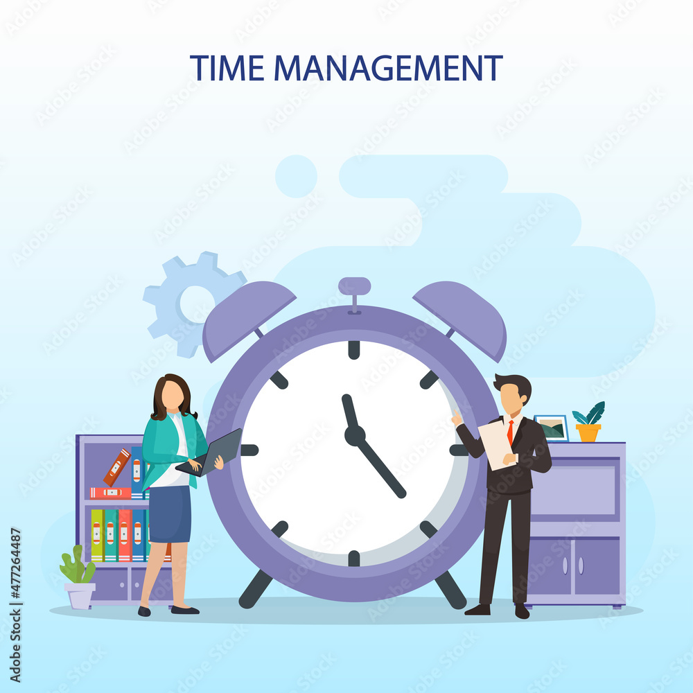 Poster time management concept, flat vector template style suitable for web landing page, background.