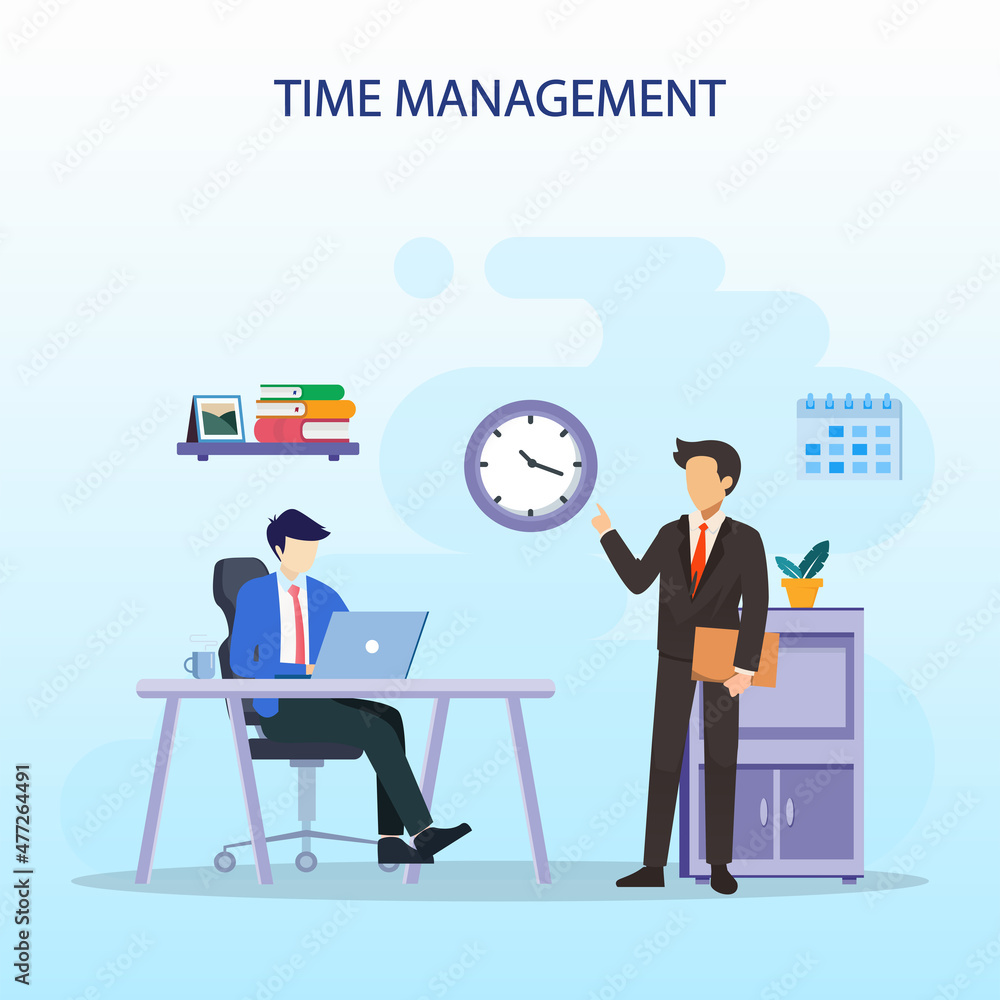 Poster time management concept, flat vector template style suitable for web landing page, background.