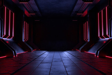 Empty dark room, Modern Futuristic Sci Fi Background. © Es sarawuth