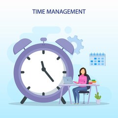 Time management concept, Flat vector template Style Suitable for Web Landing Page, Background.