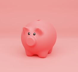 3D illustration, Pink Piggy Bank on Pink background.