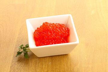 Red caviar in the bowl