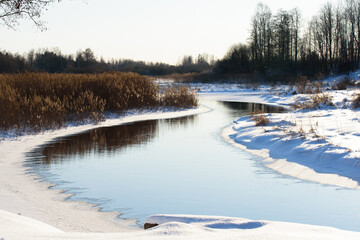 beautiful river bend on a sunny day in winter