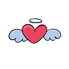 heart symbol with wings drawing for design Valentine Day card
