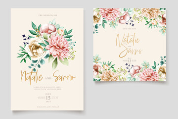 Obraz na płótnie Canvas hand drawn watercolor floral wedding card set