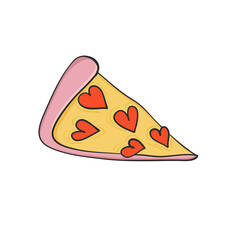hand drawn slice of pizza with heart for love card design