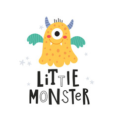 vector image of monster and lettering text