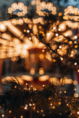 Golden magic glittering bokeh lights of festive New Year garland. Christmas sparkling background...