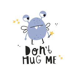 vector purple monster and lettering text card