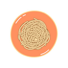 Spaghetti pasta in a plate. Vector doodle sketch. Traditional Italian food illustration. Hand-drawn image