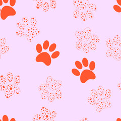 Vector seamless pattern. Cat's paws on an isolated background. Abstract geometric shapes. 