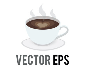 Vector  cup of steaming hot beverage coffee icon with foamy white heart latte art design
