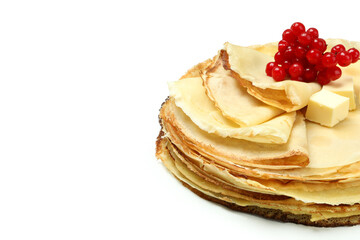 Crepes with cranberry and butter isolated on white background