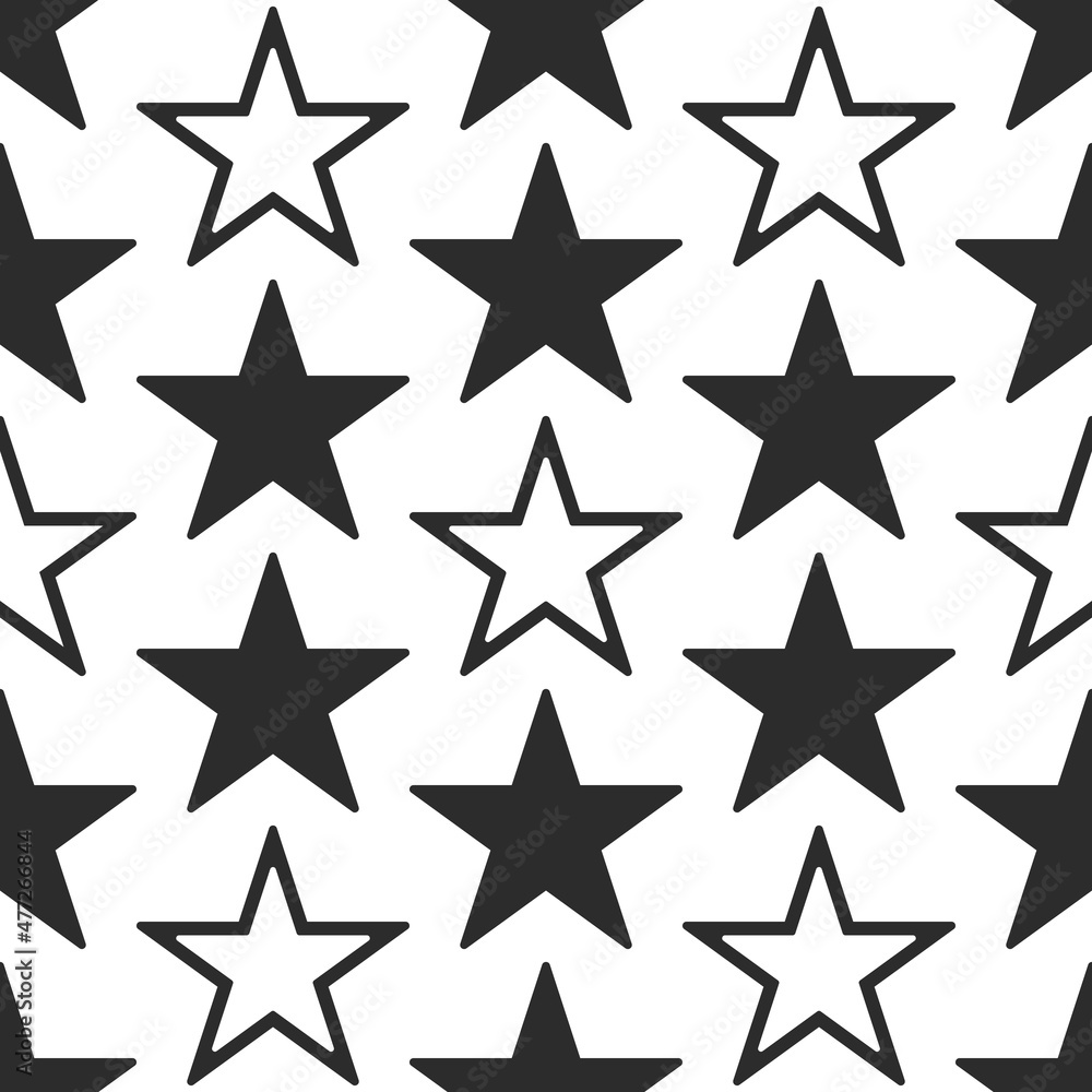 Poster black and white stars seamless type. vector simple pattern with stars.