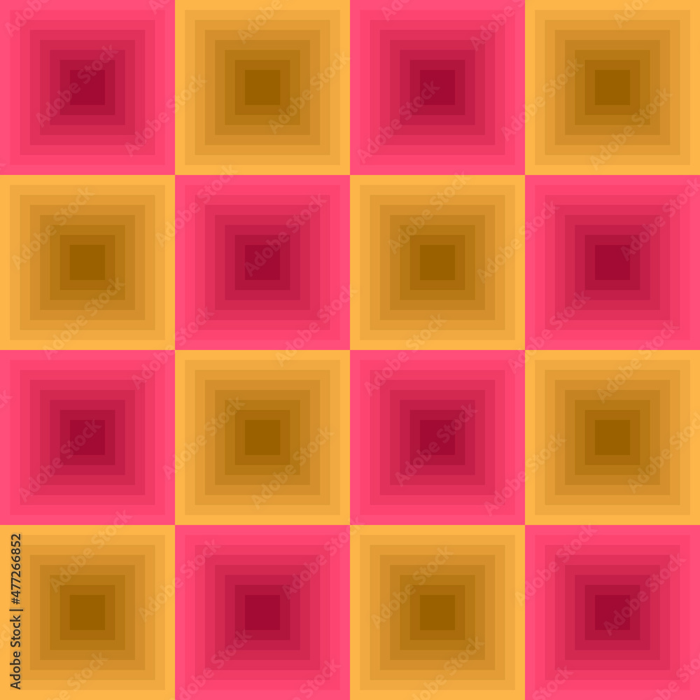 Poster gradient pink-yellow checkers. vector alternating checkered cubes.