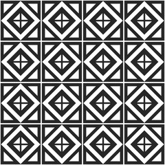 Tile of rhombuses with four parts of a white rhombus inside. Vector from square tiles of black and white colors.