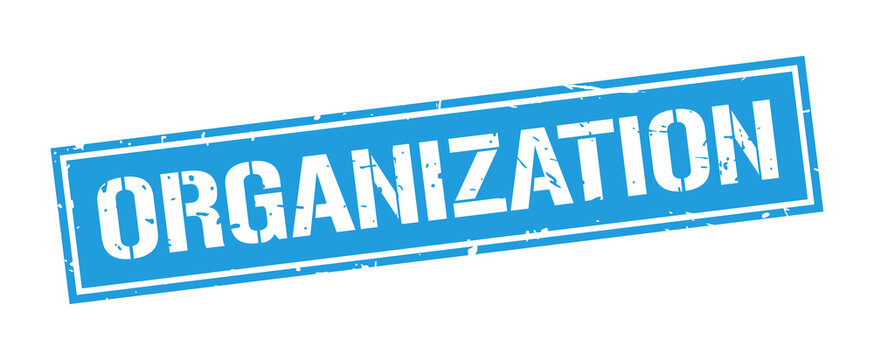 Grunge blue organization word square stamp sign isolated on white background
