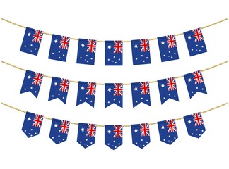 Australia flag on the ropes on white background. Set of Patriotic bunting flags. Bunting decoration of Australia flag © Visual Content