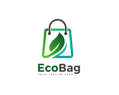 Line Art Green Eco Leaf Bag Logo Template Illustration Inspiration