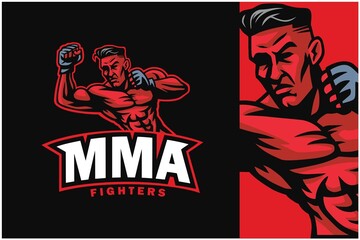MMA UFC Boxing Fighter Logo Design Illustration