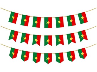 Burkina Faso flag on the ropes on white background. Set of Patriotic bunting flags. Bunting decoration of Burkina Faso flag