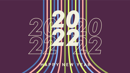 2022 colorful technicolor background vector. Happy New Year 2022 aesthetic style background. Perfect for template event celebration, banner, decoration and invitation.