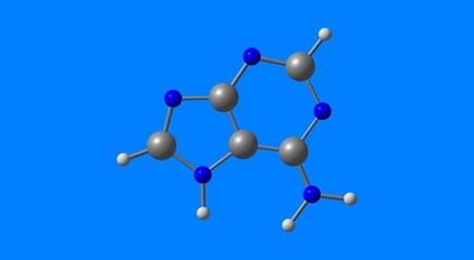 Adenine molecular structure isolated on blue