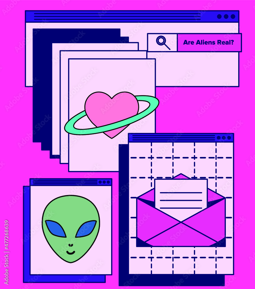 Poster Composition of user interface elements. Conceptual illustration of UI and UX design prototype,  web development.