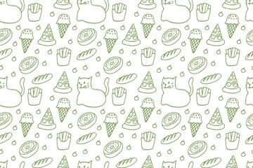 Cats and food seamless pattern